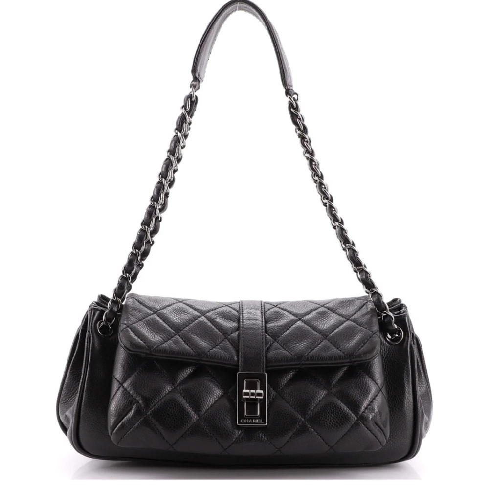 Vintage CHANEL Mademoiselle Accordion Black Quilted Shoulder Bag